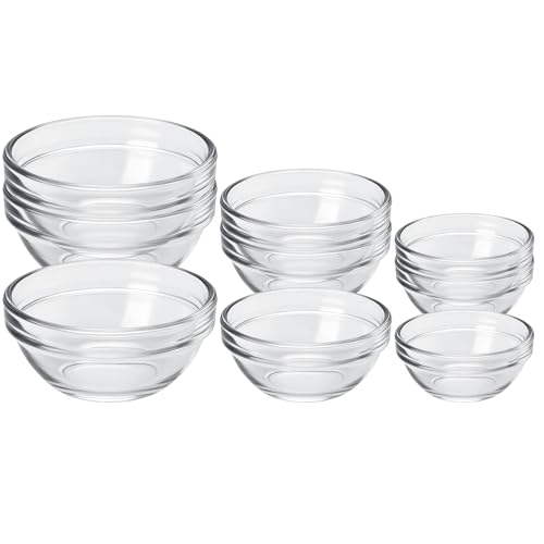 CAOXIAOXUYAO 12-Piece Mini Glass Prep Bowls Set - 4x 1.5 oz, 4x 2.5 oz, 4x 4.5 oz Small Nesting Mixing Bowls for Kitchen, Food Prep, Spices, Sauces & Snacks