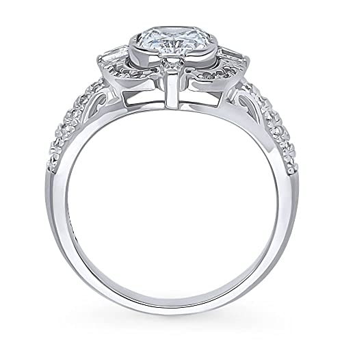 Berricle Sterling Silver Art Deco Cubic Zirconia Cz Statement Fashion Ring For Women, Rhodium Plated Size 7 #TOP3