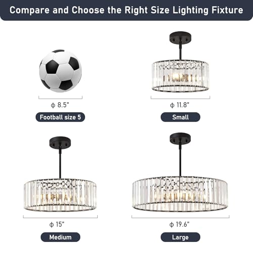 YURNYQ Black Crystal Chandelier, Small Modern Semi Flush Mount Ceiling Chandelier Light Fixtures, Round Hanging Lighting Fixture for Kitchen Bedroom Hallway Entryway Laundry Room, 3-Light, 11.8 Inch by YURNYQ - Used condition - Image 5