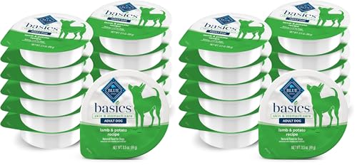Blue Buffalo Basics Adult Small Breed Grain-Free Wet Dog Food for Skin & Stomach Care,Limited Ingredient Diet,Lamb Recipe,3.5-oz. Cups,12 Count (Pack of 2)