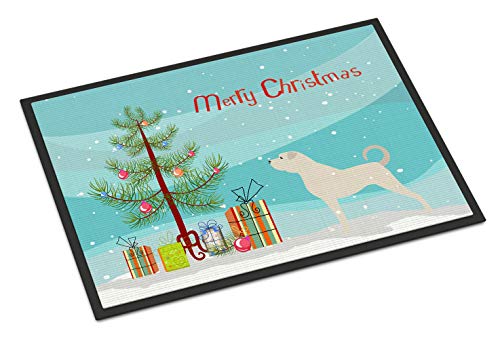 Caroline's Treasures BB2995MAT Anatolian Shepherd Merry Christmas Tree Doormat 18x27 Front Door Mat Indoor Outdoor Rugs for Entryway, Non Slip Washable Low Pile, 18H X 27W