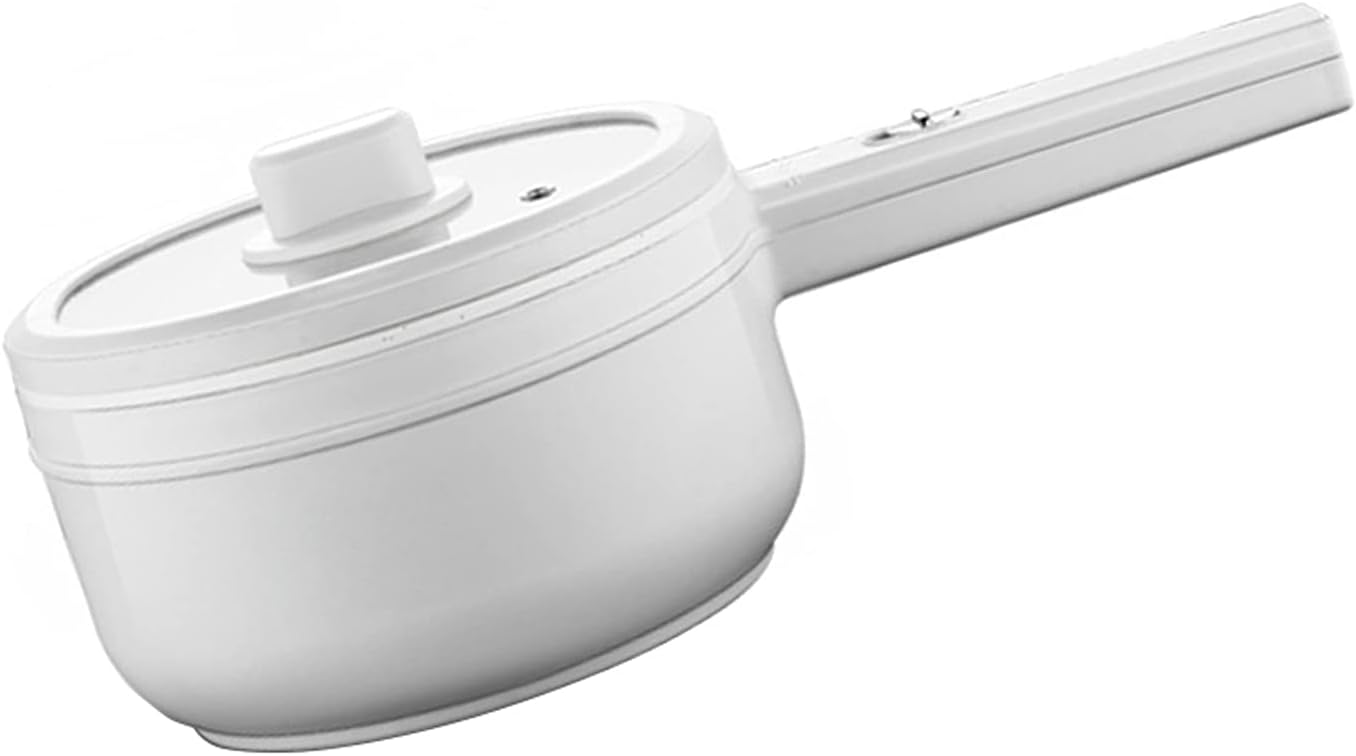 Electric Hot Pot, 1.8L Portable Non-Stick Electric Skillet, Multifunction Electric Frying Pan for Ramen, Electricity Heat Pot (White Without steamer)