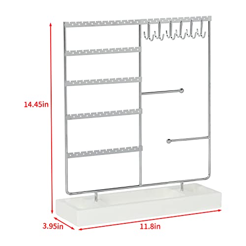 X-Cosrack Earring Organizer Holder, 5-Tier Ear Stud Holder With Wooden Tray, Jewelry Towers For Earrings Necklaces Bracelets Watches And Rings,Earring Display Stand, Silver #TOP2