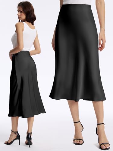 Plus Size Women's Satin High Waist A-Line Midi Skirt - Image 2