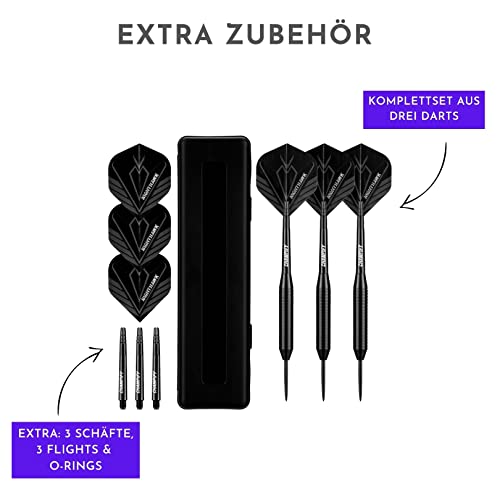 Foto von Champify *NEU 23g Messing Darts Set “Nighthawk” mit Stahlspitze | 3 Dartpfeile mit 6 Schäften & Flights | inkl. weiteres Zubehör | Dartpfeile mit Stahlspitzen ideal für Dart Anfänger & Dart Profis