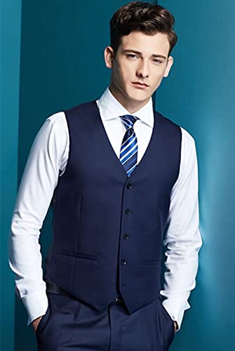 Wehilion Men's Suits 2 Pieces Navy Blue Vest+Pants Set V-Neck Slim Fit Casual Waistcoat Suit Nv-M #TOP4
