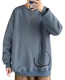 [ｂｌｕｅｆｅｅｌ] トレーナー メンズ 丸首 大きいサイズ 長袖tシャツ ねこ柄 ゆったり ドロップショルダー 春 秋冬 Blue-3XL