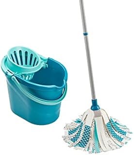 Leifheit Power 3in1 Floor Set, Complete Mop & Bucket Set, Mop-3 Different Fibres 27cm Long Ensure Effective Clean, 12 L Bucket with Wringer, 3 Part 120 cm Steel Handle, viscose, Turquoise, Medium
