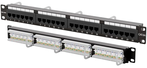 iwillink 10Gbps Cat6A Patch Panel 24 Port, RJ45 Patch Panel UTP 19-Inch, 1U Network Patch Panel Wallmount or Rackmount Punch Down Block for Cat6A, Cat6, Cat5e, Cat5 Cabling