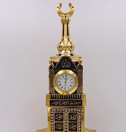 Modefa Islamic Turkish Table Decor Showpiece Gift Sculpture Figure Arabic 99 Names Of Allah Kaba Clock Tower Replica Gold #TOP4