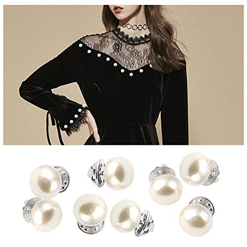 Joyci 10-Pack Women Shirt Brooch Lapel Pins Safety Buckle Knitwear Sweater Decorate Pearl Buttons Metal Tie Tacks Pin Back Clutch B (White Pearl) - Thumbnail 4