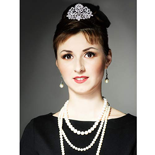 Rofify Pearls Crown Comb Tiara Audrey Hepburn Holly Golightly Hair Piece Costume Style Crystal Silver Plated Inspired By Breakfast At T's #TOP4