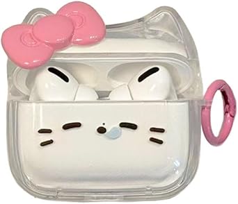Transparent Clear Earphone Case for AirPods 4, Cute Lovely Cat Face Soft TPU Silicone Case, Kitty Ear AirPods 4 Cover Protective Skin Shockproof Protector for iPod Earbuds -Sleeping Bowknot Cat