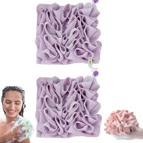 2-in-1 Loofah Washcloth for Bar Soap, Bath Sponge Glove with Mesh Exterior and Terry Cloth Interior for Lathering and Gentle Ski