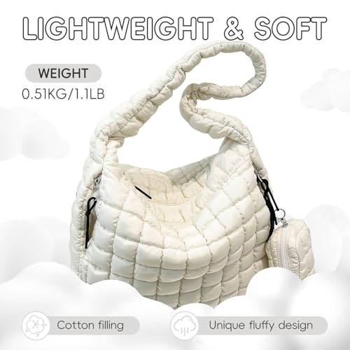 Image of Puffer Tote Bag for Women, Large Quilted Puffer Bag with Pouch, Puffy Quilted Hobo Bag, Puff Crossbody Purse