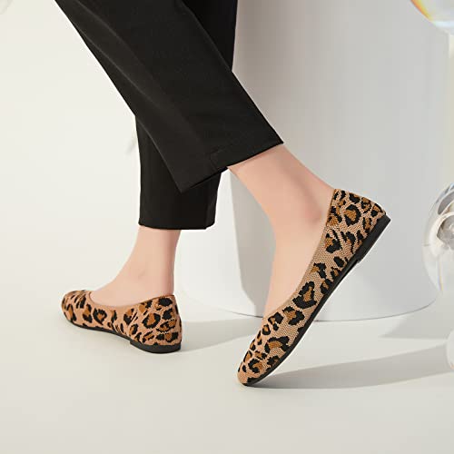 Women's Flats Mesh Ballet Flats For Women Comfortable Dress Shoes Slip On Pointed Toe Flats Shoes(Brown Leopard,Us11) #TOP7