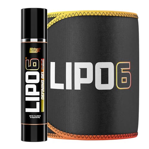 Nutrex Research Lipo 6 Defining Gel Fat Burner with Waist Trimmer Sweat and Fat Burning Cream For Women and Men with Sweat Belt Bundle