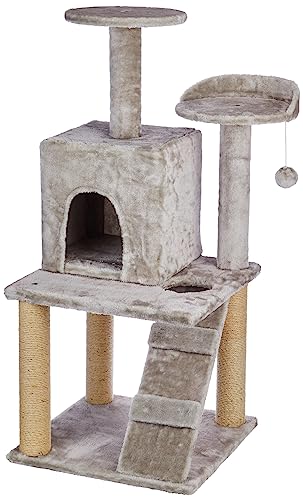 Image of Amazon Basics Large Cat Tree with Scratching Posts, Balls, Stairs and House | 48.5 x 45.5 x 106.5 cm | Grey