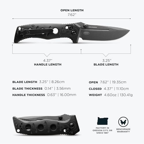 Benchmade - Mini Adamas Tactical Knife, Plain Edge, Drop-Point Blade with Black G10 Handle (273GY-1) - Image 2