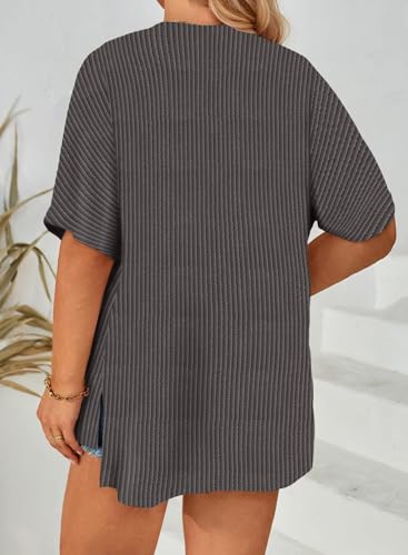 Eytino Women Plus Size Lightweight Cardigan Half Sleeve Ribbed Knit Kimono Cardigans Tops(1X-5X)2