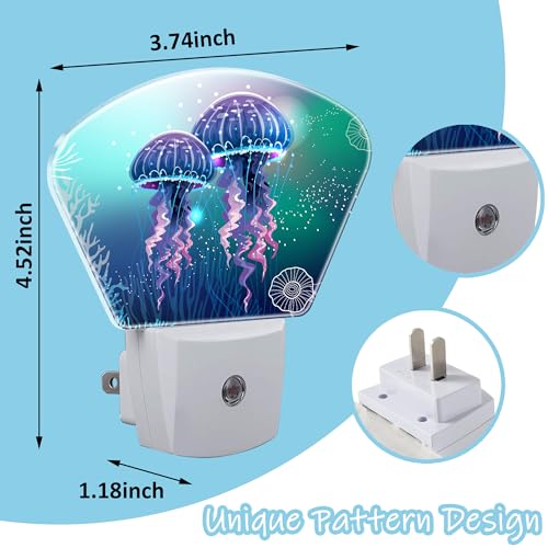 Image of Night Light Neon Jellyfish Plug-in LED Dusk-to-Dawn Sensor Soft Night Lamp,Suitable for Home Bedroom Bathroom Hallway Stairs