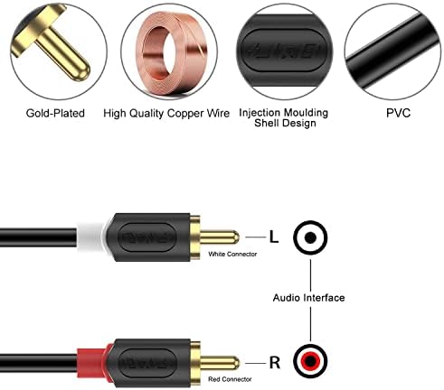 J&D RCA Cable, Gold-Plated Audiowave Series 2RCA Male to 2RCA Male Stereo Audio Cable, RCA Audio Cables, 3 Feet