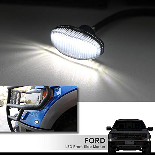 LED Side Marker Lamps for 2010-2014 Ford F150 SVT Raptor Pick Up Front Fender Flare Side Marker Lights F-150 Smoked Lens White LED Turn Signal Light Kits - Thumbnail 5