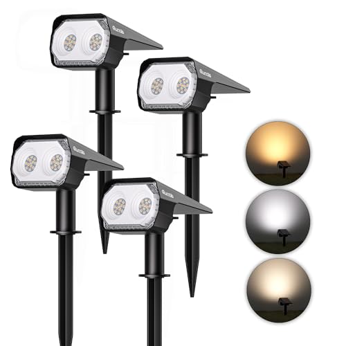 Quntis 4Pcs/3 Colores Focos Solares para Exterior, 6 Modos Lámparas Solar Jardin de Impermeable, Luz Solar LED Pared,...