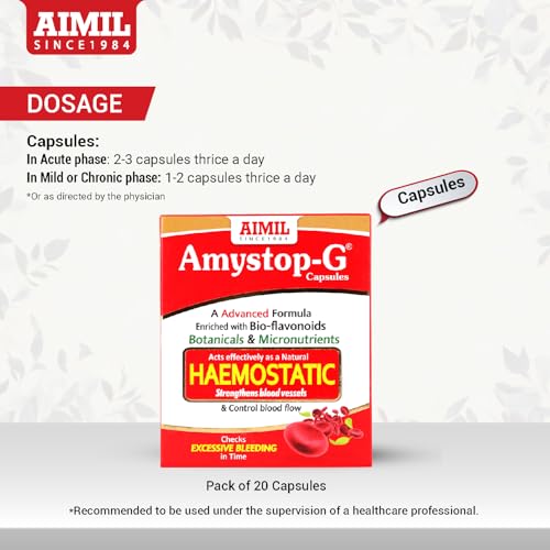 Image of AIMIL Amystop-G Capsules - 20 Capsules (Pack of 3) | Natural Haemostatic | Strengthens Blood Vessels & Checks Excessive Bleeding Naturally