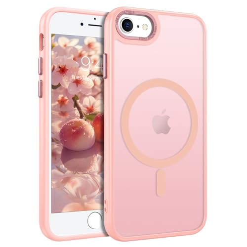 BENTOBEN Funda Magnética para iPhone 8,iPhone 7 Funda,iPhone SE Funda [Compatible con Magsafe] Carga Inalámbrica Carcasa Translúcido Mate Protección Militar Anti Arañazos Anti Golpes Rosa