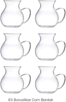 Promosyonca Keyfi Ala Borosilikat Cam Çay Bardağı Seti, 200ml, 6'lı, Termisil Kupa, Şık ve Dayanıklı (6)