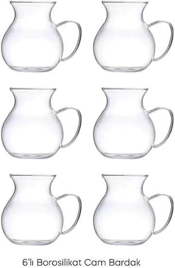 Promosyonca Keyfi Ala Borosilikat Cam Çay Bardağı Seti, 200ml, 6'lı, Termisil Kupa, Şık ve Dayanıklı (6)