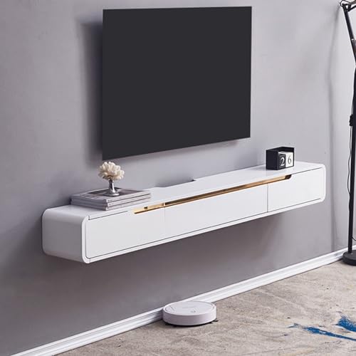 FPIGSHS Floating Tv unit Wall-mounted TV Cabinet Console, Floating Tv stand With 2 Drawer,wall Mounted Media Entertainment Center Wall Tv Unit,Multimedia Storage Shelves (WHITE, 160CM)