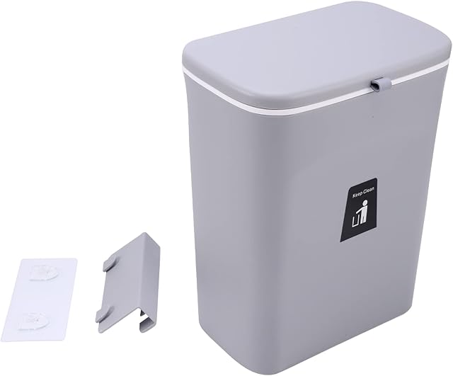 Kisbeibi Hanging Trash Can with Sliding Lid,Wall Mounted Waste Bin with cover,for Cupboard/Bathroom/Bedroom/Office(Grey,size:10L)