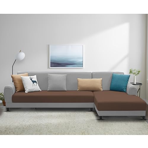 Image of Kraven RHS 6 Seater L Shape Sofa Set for Living Room (Brown Grey Fabric) Premium Fabric Sofa