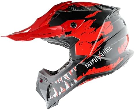1Storm Adult Motocross Helmet ATV Dirt Bike BMX MX Downhill Mountain Helmet Track Style JH601; Dinosaur Red