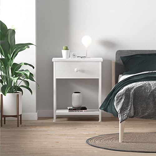 White Nightstands Set Of 2, Small Night Stand With Drawer And Shelf Storage End Table For Bedroom, Dorm, Modern #TOP1