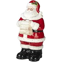 Holiday Wishes 3D Santa Cookie Jar Festive 12.25 Ceramic Santa Claus Jar for Holiday Cookies, Treats, Candy & Christmas Kitchen Decor