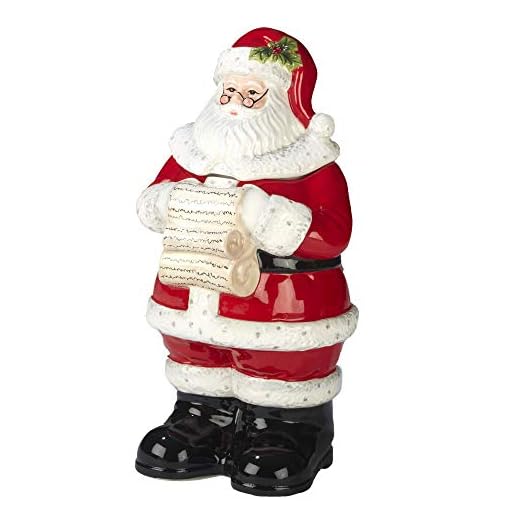 Certified International Holiday Wishes 3-D Santa Cookie Jar 12.25", Multicolored