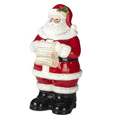 Holiday Wishes 3D Santa Cookie Jar – Festive 12.25” Ceramic Santa Claus Jar for Holiday Cookies, Treats, Candy & Christmas Kitchen Décor by Certified International - Used condition - US$18.13