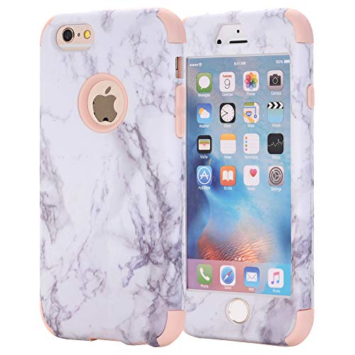 AOKER iPhone 7 Case, [Marble Design] [Pink Series] Dual Layer Anti-Scratch Shockproof Bumper Hard Back Cover Soft Silicone Full-Body Protective Case Fit for iPhone 7 4.7 inch (Rosegold)