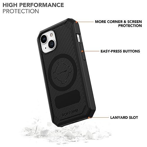 Rokform - iPhone 15 Case, Rugged Series, Magnetic iPhone 15 Cover with RokLock Twist Lock, Drop Tested Armor (Black)