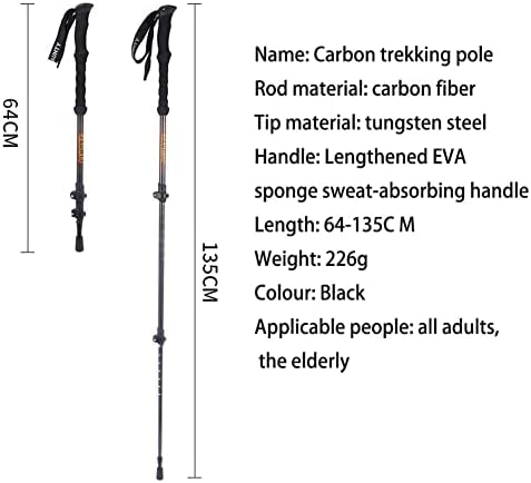 New Carbon Fiber Trekking Pole Metal Lock High-Strength and Ultra-Light Outdoor Hiking Three-Section Telescopic Outer Lock Cane (2PCS)