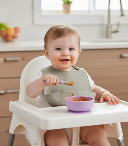PandaEar 5er Wasserdichte Silikon Baby Lätzchen mit Auffangschale | Leichtes Silikonlätzchen Verstellbar & Abwaschbar | Baby Lätzchen Silikon für Babys und Kleinkinder