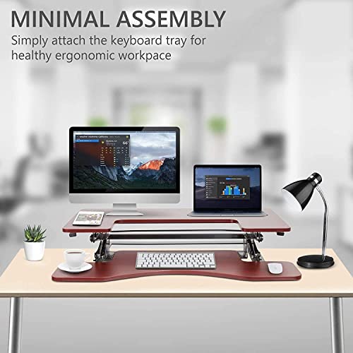 Halter Standing Desk Converter for Computer Laptop or Dual Monitor Adjustable Stand Up Desk for Home Office Sit Stand Desk Riser with Keyboard Tray Cherry 36 Inches - Thumbnail 4