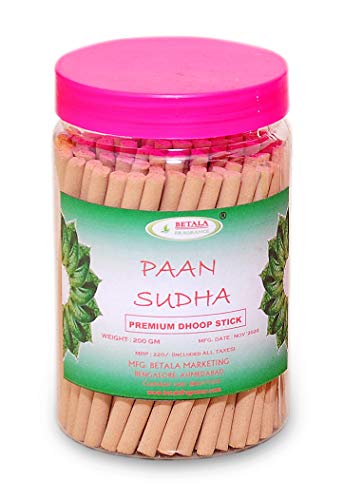 Image of Betala Fragrance Pan Sudha Flavour Dhoop Sticks, 200 g Dhup Batti Stick with Stick Stand Holder, Bamboo Less & Non Charcoal (Pan Sudha)