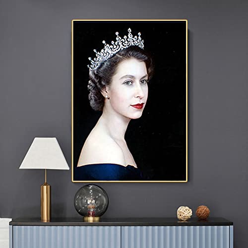 ANGELIA COMEAUX Reine Elizabeth II Affiches Impressions sur Toile Reine Elizabeth II Portrait Mur Art Peinture Moderne pour Salon Décor À La Maison Photos 50x70cm sans Cadre Cover