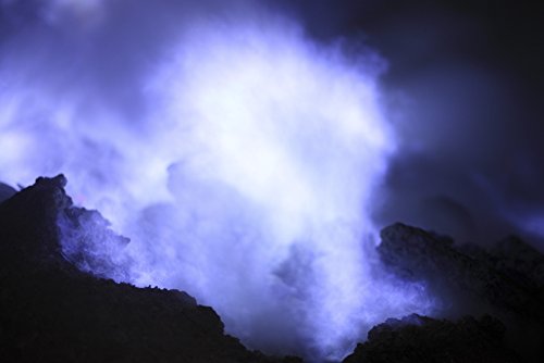 August 12, 2011 - Blue flames of burning sulphur on Kawah Ijen Volcano, Java, Indonesia Poster Print (34 x 22)