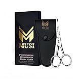MUSI 4 Inch Eyebrow Scissors - Muti-Purpose Small Scissors for Mustache, Beard, Nose Hair, Nail, Ear & Eyelash Trimming - Professional Stainless Steel Mini Grooming Scissors for Men Women with Comb