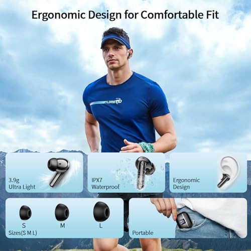 OWMSIC 2026 New Wireless Earbuds, Bluetooth 5.4 Headphones with Noise Cancelling Mic, 46H Headphones with 3D Bass Stereo Sound, Ultralight, USB-C LED, Waterproof IPX7 Earphones for Android iOS. Black by OWMSIC - Used condition - Image 6